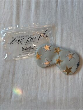 Free People Metallic Star Sleep Mask in Light Gray with Gold & Silver Stars